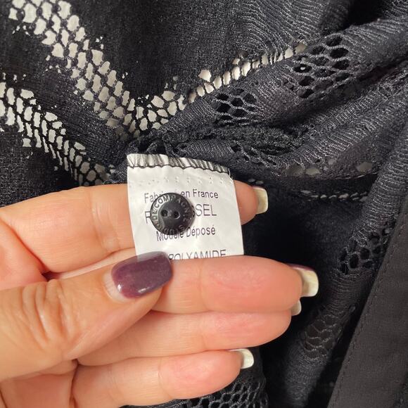 VTG Black Lace Goth Y2K Wrap Top Dark Romantic Shear Studio De Compagnie Paris - Picture 6 of 11